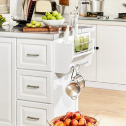 Sobuy Fkw41-St, Extendable Kitchen Island Kitchen Cabinet Sideboard Storage Trolley With Stainless Steel Worktop,white - thumbnail 5