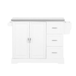Sobuy Fkw41-St, Extendable Kitchen Island Kitchen Cabinet Sideboard Storage Trolley With Stainless Steel Worktop,white - thumbnail 1