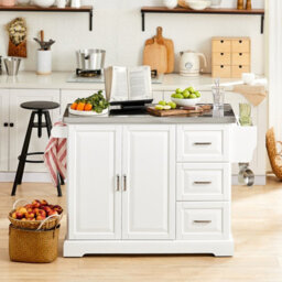 Sobuy Fkw41-St, Extendable Kitchen Island Kitchen Cabinet Sideboard Storage Trolley With Stainless Steel Worktop,white - thumbnail 2