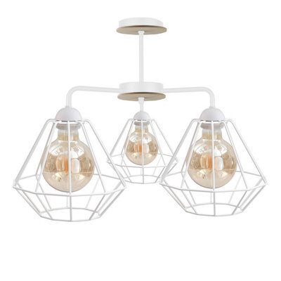 Luminosa Lighting Luminosa Foskal Semi Flush Light White, Wood, 44Cm, 3X E27