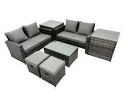 Fimous Pe Rattan Garden Furniture Set Lounge Double Seat Sofa Coffee Table Set With 2 Small Stools Dark Grey Mixedmixed - thumbnail 2
