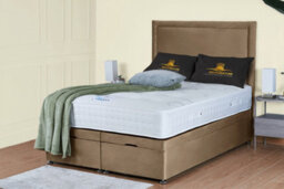 UKBEDFURNITURE Hanna Plush Beige End Opening Divan Ottoman Bed With 54 Inch Headboard - thumbnail 1