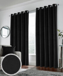 Luxury Enhanced Living Black Velvet, Supersoft, 100% Blackout, Thermal Pair Of Curtains With Eyelet Top - 66 X 90 Inch (168X229Cm)