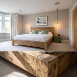 Ashbourne  Double Frame 30Cm High  / Chunky Solid Rustic Pine Bed With Headboard - thumbnail 3