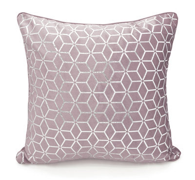 Intimates Velvet Geometric Print Cushion, Silver Foil Design, Luxurious Texture, Zip Closure - Modern Home Decor Accent Cushion - Mauve