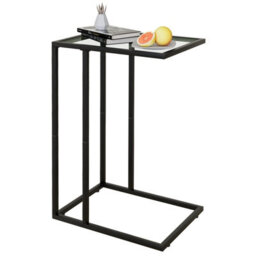 Huhote Black Glass C Shaped End Side Table With Metal Frame For Couch Sofa Living Room Bedroom 50X35X60 Cm - thumbnail 8