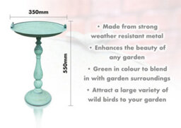 Netagon Outdoor Garden Free Standing Weatherproof Metal Green Ornamental Bird Bath - thumbnail 2