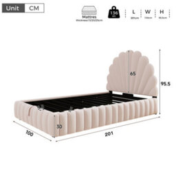 Abrihome Pink Velvet 3Ft Kids Ottoman Bed Frame 90X190Cm, Featuring Shell Headboard & Hydraulic Underbed Storage - thumbnail 5