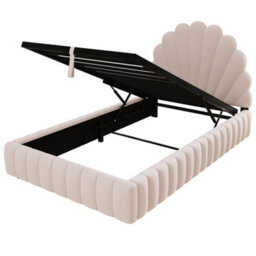 Abrihome Pink Velvet 3Ft Kids Ottoman Bed Frame 90X190Cm, Featuring Shell Headboard & Hydraulic Underbed Storage - thumbnail 6