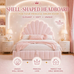 Abrihome Pink Velvet 3Ft Kids Ottoman Bed Frame 90X190Cm, Featuring Shell Headboard & Hydraulic Underbed Storage - thumbnail 2