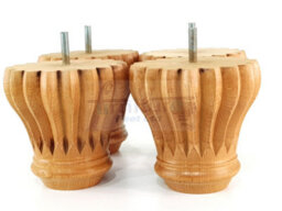 L&F Set Of 4 Replacement Furniture Bun Feet Golden Oak Stain Turned Wooden Legs 110mm High M10 (10mm) - thumbnail 4