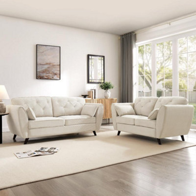 Home Detail Mona 2+3 Seater Sofa Set, Cream Linen - image 1
