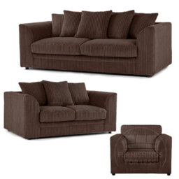 Furnishings For Less UK Luxor Jumbo Cord 3 + 2 + 1 Fabric 3 Piece Sofa Suite - Scatter Back Chocolate - thumbnail 1