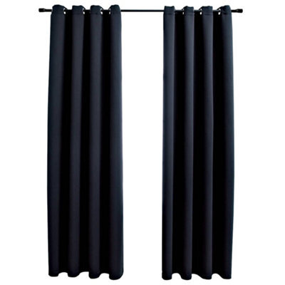 Berkfield Elegant Blackout Curtains With Metal Rings 2 Pcs Black 140X175 Cm - image 1