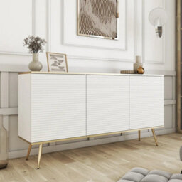 Arte Moro Sideboard Cabinet 160Cm In White - Sleek Push-To-Open Storage With Luxe Gold Legs - thumbnail 1