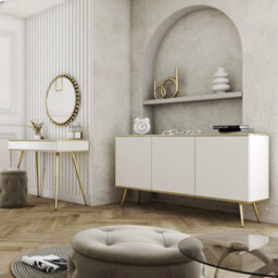 Arte Moro Sideboard Cabinet 160Cm In White - Sleek Push-To-Open Storage With Luxe Gold Legs - thumbnail 3