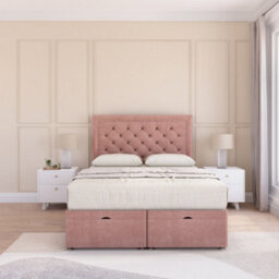 Sloomy Montana End Lift Ottoman Bed 4Ft6 With Sprung Memory Mattress - Pink Plush & Headboard- Double - thumbnail 3
