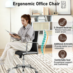 Gainoom Black Office Chair Height Adjustable Conference Room Chair With Rocking Backrest & Armrests - thumbnail 8