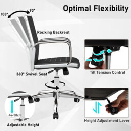 Gainoom Black Office Chair Height Adjustable Conference Room Chair With Rocking Backrest & Armrests - thumbnail 6