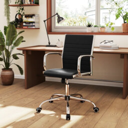 Gainoom Black Office Chair Height Adjustable Conference Room Chair With Rocking Backrest & Armrests - thumbnail 3
