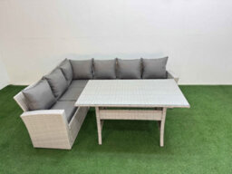 Fimous 6 Seater Rattan Garden Furniture Set Outdoor Patio Dining Corner Sofa Sets With Dining Table Light Grey Mixed - thumbnail 2
