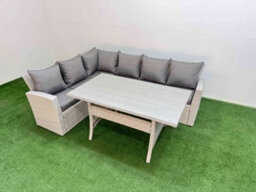 Fimous 6 Seater Rattan Garden Furniture Set Outdoor Patio Dining Corner Sofa Sets With Dining Table Light Grey Mixed - thumbnail 1