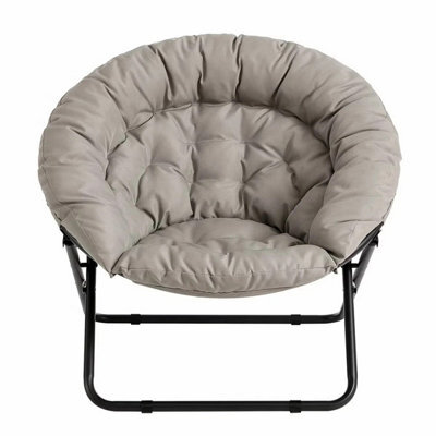 Oversized Foldable Saucer Moon Chair Comfy Faux Fur Lounge Reading Chair Beige - image 1