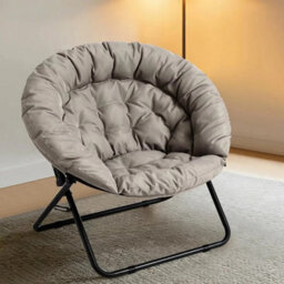 Oversized Foldable Saucer Moon Chair Comfy Faux Fur Lounge Reading Chair Beige - thumbnail 4