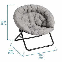 Oversized Foldable Saucer Moon Chair Comfy Faux Fur Lounge Reading Chair Beige - thumbnail 5