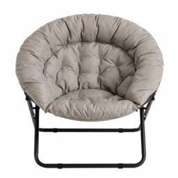 Oversized Foldable Saucer Moon Chair Comfy Faux Fur Lounge Reading Chair Beige - thumbnail 1