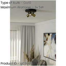 Loops Stylish Black And Brushed Brass Triple Round Led Ceiling Spotlight For Modern Bathrooms - thumbnail 2