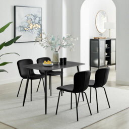 Furniturebox Furniturbeox Uk Asti Grey Marble Ceramic Top Dining Table & 4 Black Asti Chairs
