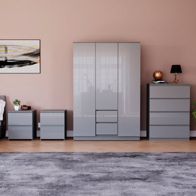 Lassic Vida Designs Glinton 4 Piece Grey Fsc Bedroom Set - (4 Drawer Chest, 3 Door Wardrobe, 2 Drawer Bedside Chest X2) - image 1