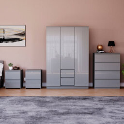 Lassic Vida Designs Glinton 4 Piece Grey Fsc Bedroom Set - (4 Drawer Chest, 3 Door Wardrobe, 2 Drawer Bedside Chest X2) - thumbnail 1