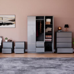 Lassic Vida Designs Glinton 4 Piece Grey Fsc Bedroom Set - (4 Drawer Chest, 3 Door Wardrobe, 2 Drawer Bedside Chest X2) - thumbnail 2