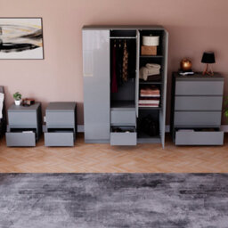 Lassic Vida Designs Glinton 4 Piece Grey Fsc Bedroom Set - (4 Drawer Chest, 3 Door Wardrobe, 2 Drawer Bedside Chest X2) - thumbnail 3