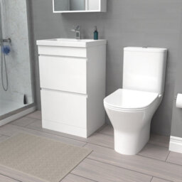 Nes Home 500mm Gloss White 2 Drawers Basin Vanity & Close Coupled Toilet - thumbnail 1