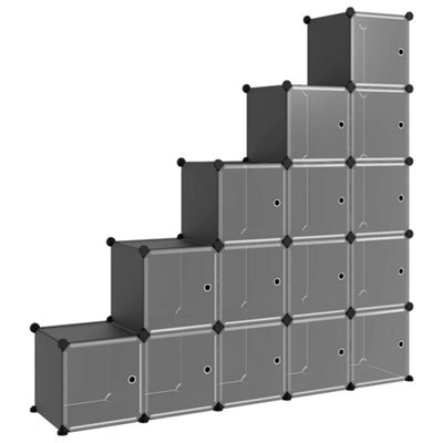 Berkfield Versatile Storage Cube Organiser With 15 Cubes And Doors Black Pp - image 1