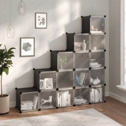 Berkfield Versatile Storage Cube Organiser With 15 Cubes And Doors Black Pp - thumbnail 2