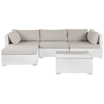 Beliani Garden Corner Sofa With Table 4 Seater Sano Right Hand Modular Pe Rattan White - image 1