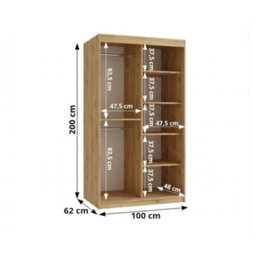 Arten Lugo Oak Artisan 100Cm Mirrored Sliding Wardrobe With Black Detail - thumbnail 3