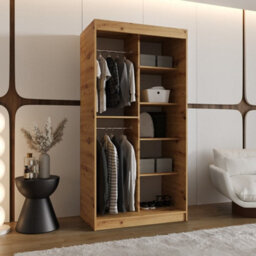 Arten Lugo Oak Artisan 100Cm Mirrored Sliding Wardrobe With Black Detail - thumbnail 2