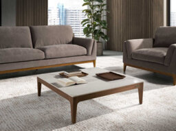 Angel Cerda Stylish Porcelain Marble And Walnut Square Coffee Table - thumbnail 2