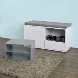 Sobuy Fsr37-W, Hallway Shoe Cabinet Shoe Rack, Shoe Storage Bench With Removable Seat Cushion,white,w80Xd35Xh46 - thumbnail 2