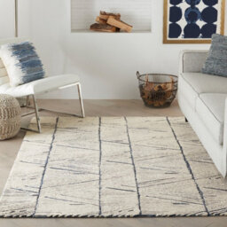 Blue Easy To Clean Abstract Geometrical Handmade Modern Wool Rug For Living Room, Bedroom - 160Cm X 221Cm - thumbnail 1