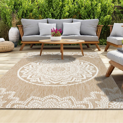 Homeart Outdoor Indoor Rug, Easy Clean, Uv Weather Resistant Rug For Patio, Gardenmandala Natural, Cream,200X290Cm - image 1