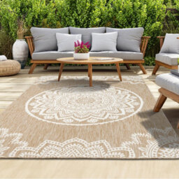 Homeart Outdoor Indoor Rug, Easy Clean, Uv Weather Resistant Rug For Patio, Gardenmandala Natural, Cream,200X290Cm