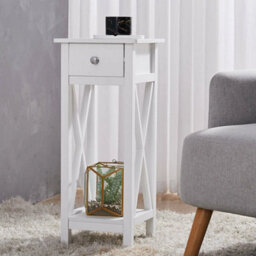 Tall Couch End Table W/ Storage Shelf Small Drawer Lamp Stand Bedroom Nightstand - thumbnail 5