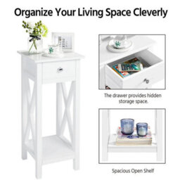Tall Couch End Table W/ Storage Shelf Small Drawer Lamp Stand Bedroom Nightstand - thumbnail 3