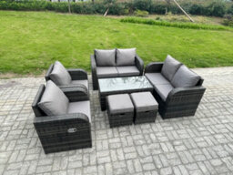 Fimous Patio Garden Furniture Sets Wicker 8 Seater Outdoor Rattan Furniture Sofa Sets With Coffee Table Reclining Chair - thumbnail 2
